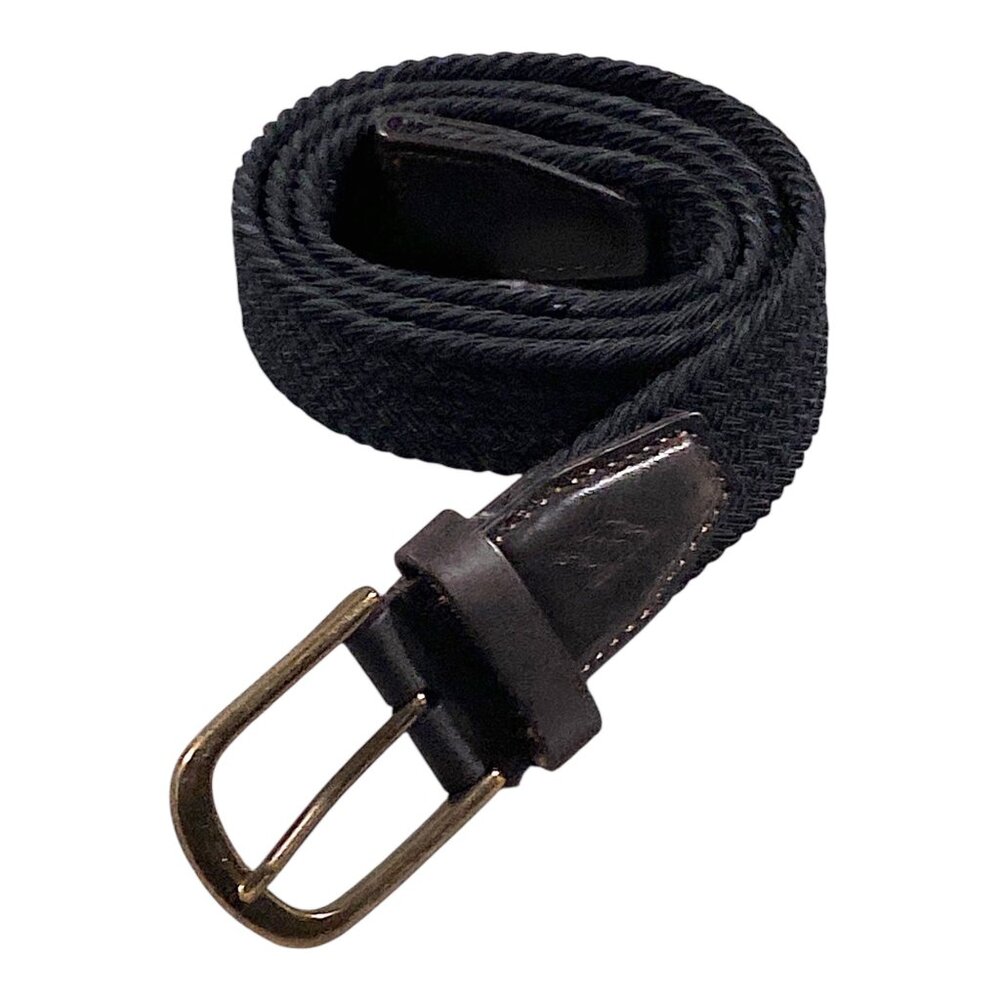 Rodd & Gunn Belt Mens S/M Black Braided Woven Stretch Leather Trim Golf Heritage
